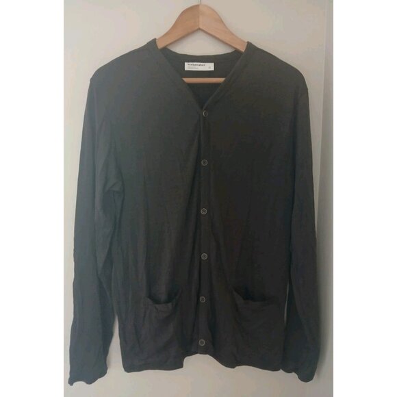 Icebreaker Wool Blend V-Neck Cardigan Size Medium Brown Thin Packable Active - Picture 1 of 9